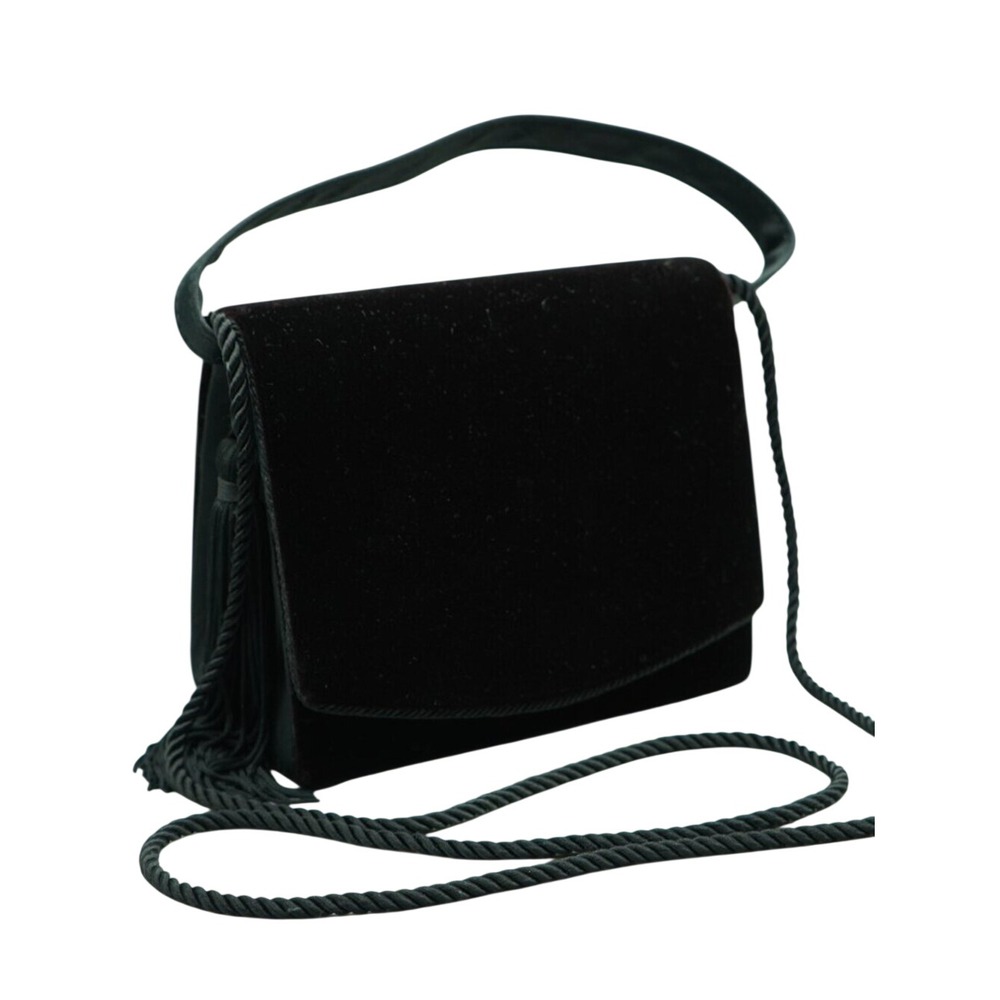 Vintage Nine West Black Velvet Tassel Crossbody Evening Bag 90s Whimsigoth